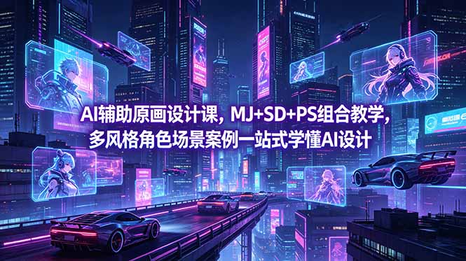 AI辅助原画设计课，MJ+SD+PS组合教学，多风格角色场景案例一站式学懂AI设计-二当家网创资源站