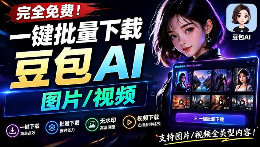 Github最新发布！一键批量下载豆包AI无水印图片/视频，简单易用，自动解析提示词-二当家网创资源站