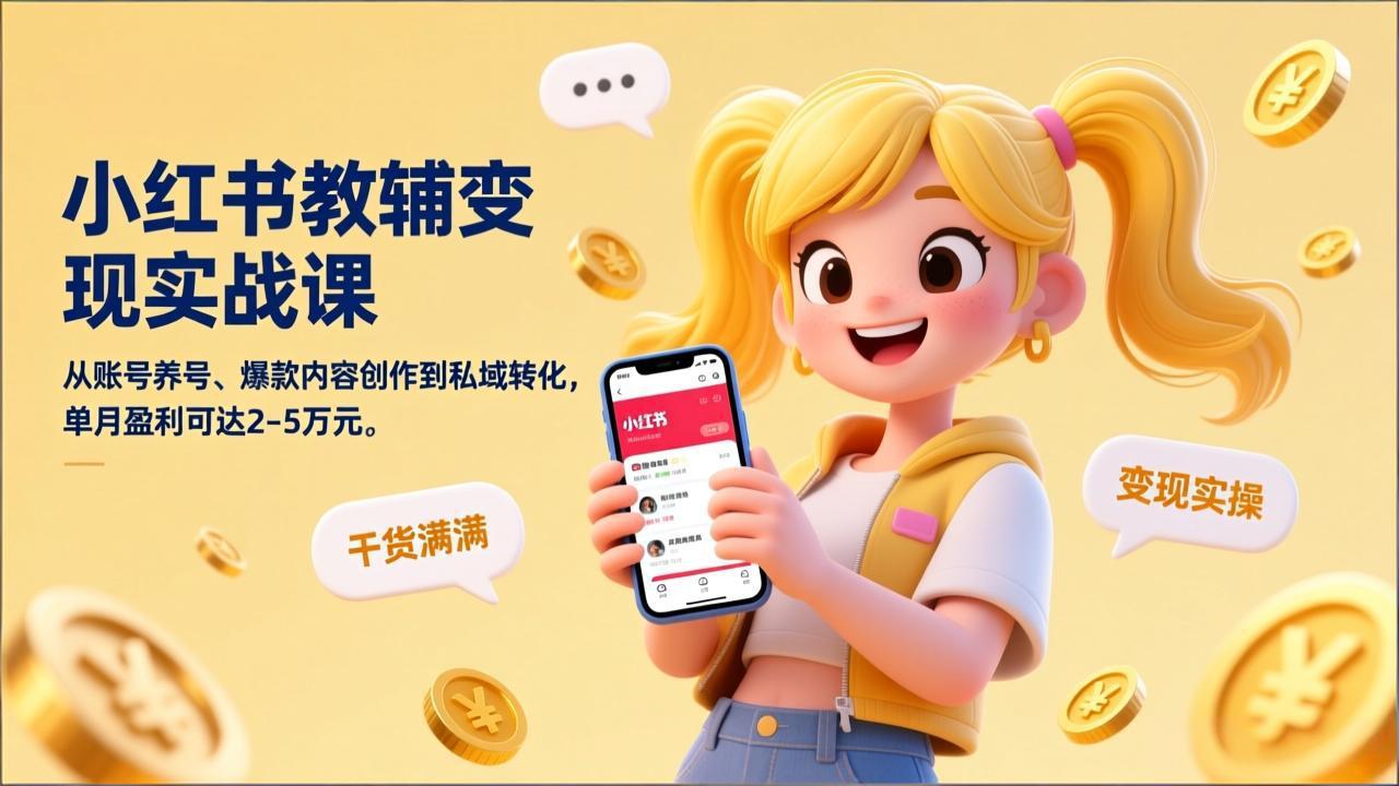 小红书教辅变现实战课，从账号养号、爆款内容创作到私域转化，单月盈利可达2-5万元-二当家网创资源站
