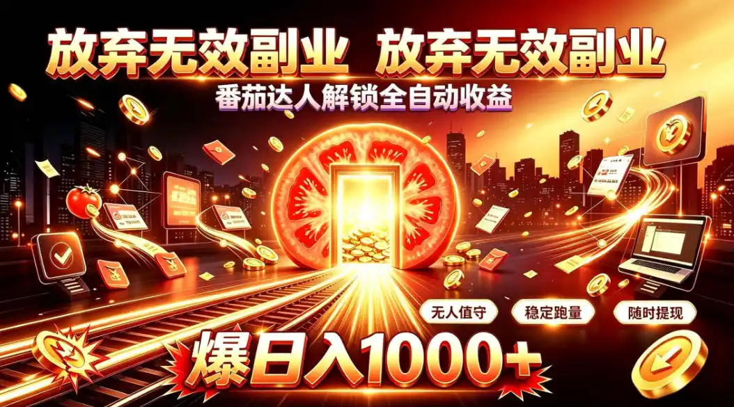 放弃无效副业,番茄达人解锁全自动收益,日入1k+,门槛最低的线上轻资产项目【揭秘】-二当家网创资源站