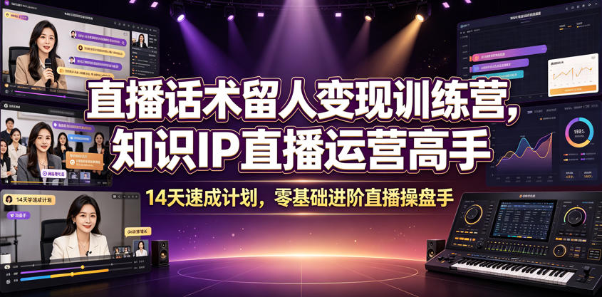 直播话术留人变现训练营，知识IP直播运营高手，14天速成计划，零基础进阶直播操盘手-二当家网创资源站