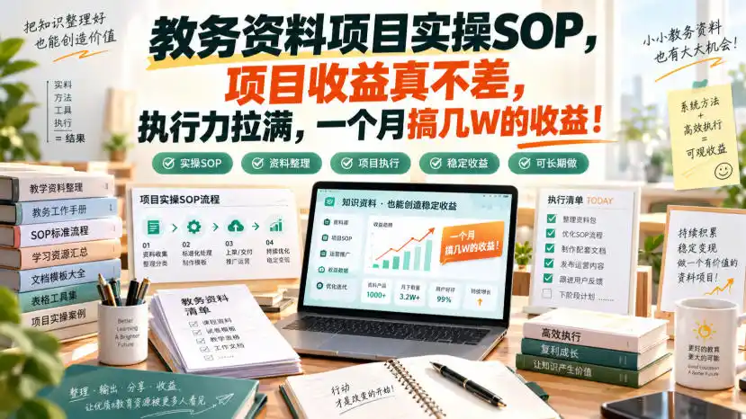 教务资料项目实操SOP,项目收益真不差,执行力拉满,一个月搞几W的收益-二当家网创资源站