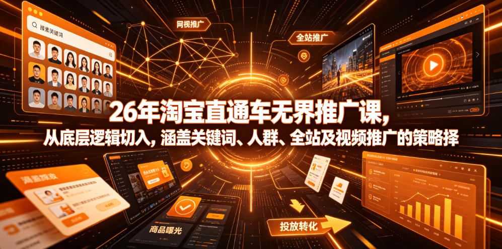 26年淘宝直通车无界推广课，从底层逻辑切入，涵盖关键词、人群、全站及视频推广的策略选择-二当家网创资源站