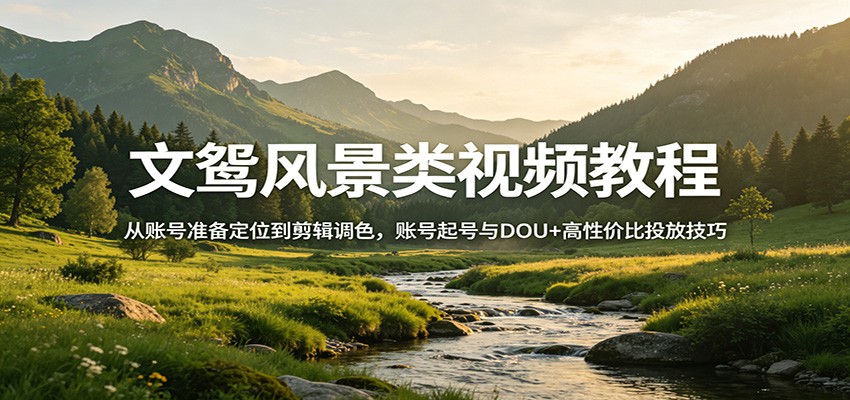 文鸳风景类视频教程：从账号准备定位到剪辑调色，账号起号与DOU+高性价比投放技巧-二当家网创资源站