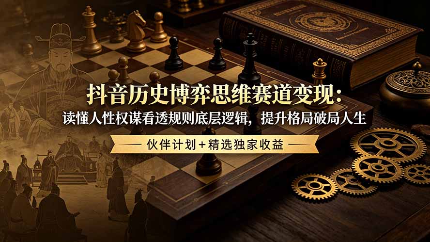 抖音历史博弈思维赛道变现：读懂人性权谋看透规则底层逻辑，提升格局破局人生，伙伴计划+精选独家收益-二当家网创资源站