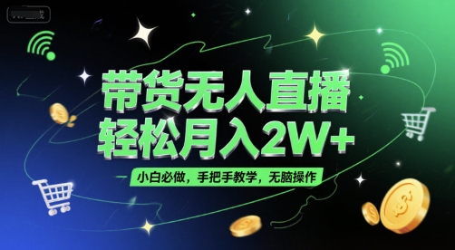 带货无人直播，轻松月入2W+，小白必做，手把手教学，无脑操作(附学习资料)-二当家网创资源站