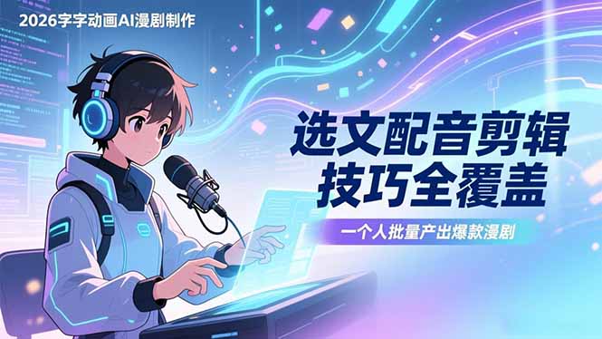 2026字字动画AI漫剧制作-1期,选文配音剪辑技巧全覆盖,一个人就能批量产出爆款漫剧-二当家网创资源站