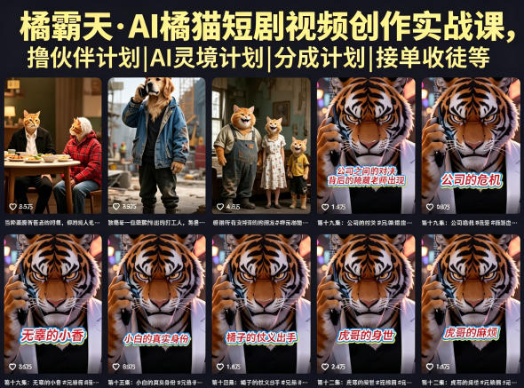 橘霸天·AI橘猫短剧视频创作实战课,撸伙伴计划|AI灵境计划|分成计划|接单收徒等-二当家网创资源站