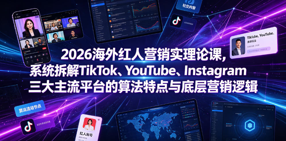 2026海外红人营销实理论课,系统拆解TikTok、YouTube、Instagram三大主流平台的算法特点与底层营销逻辑-二当家网创资源站
