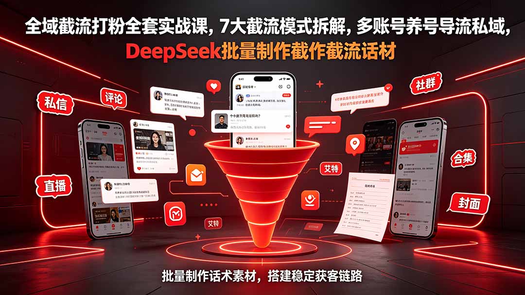 全域截流打粉全套实战课，7大截流模式拆解，多账号养号导流私域，DeepSeek批量制作截流话术素材-二当家网创资源站