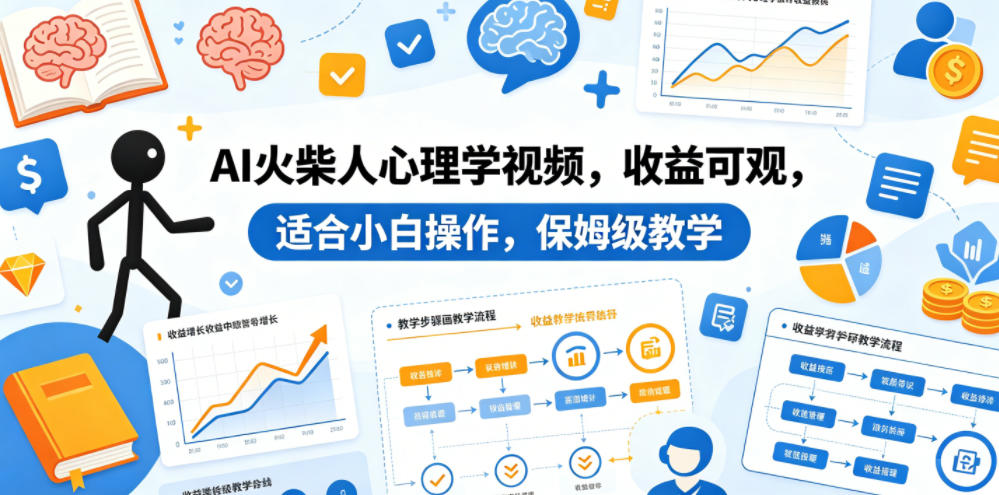 AI火柴人心理学视频,收益可观,适合小白操作,保姆级教学-二当家网创资源站