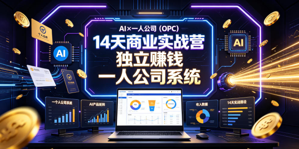 AI×一人公司(OPC)14天商业实战营,用AI帮你搭建一个属于你自己的、能独立賺钱的一人公司系统-二当家网创资源站