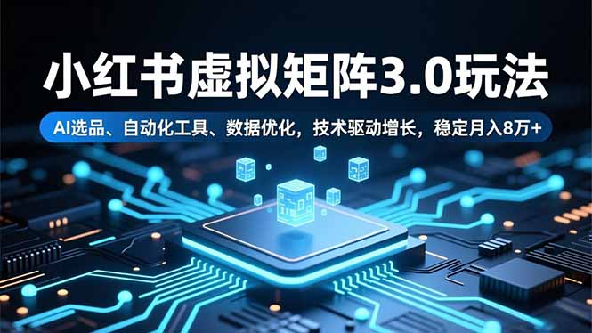 小红书虚拟矩阵3.0玩法，AI选品、自动化工具、数据优化，技术驱动增长，稳定月入8万+-二当家网创资源站
