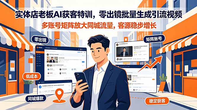实体店老板AI获客特训，零出镜批量生成引流视频，多账号矩阵放大同城流量，客源稳步增长-二当家网创资源站