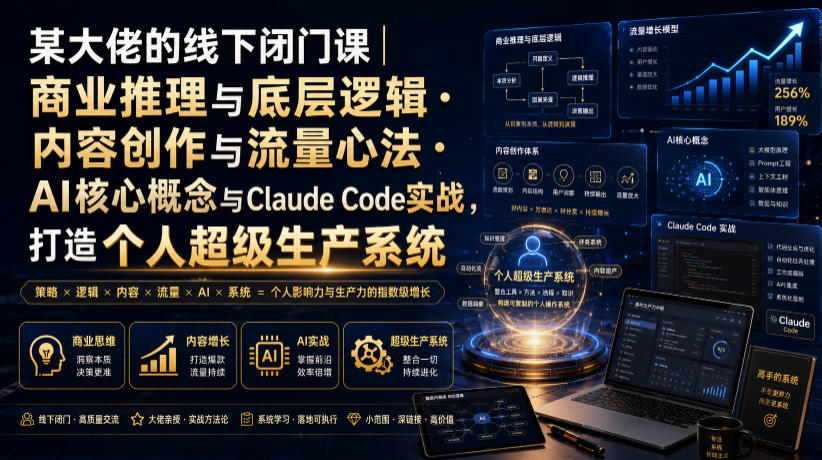 某大佬的线下闭门课｜商业推理与底层逻辑・内容创作与流量心法・AI核心概念与Claude Code实战，打造个人超级生产系统【录音+图片】-二当家网创资源站