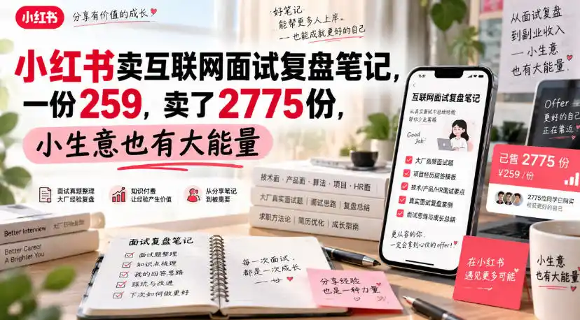 小红书卖互联网面试复盘笔记,一份259,卖了2775份,小生意也有大能量-二当家网创资源站