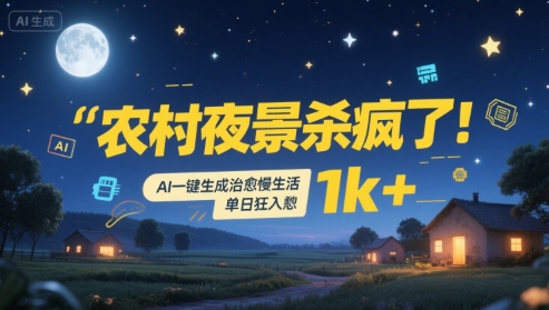 农村夜景杀疯了！AI一键生成治愈系慢生活，单日狂入1k+-二当家网创资源站