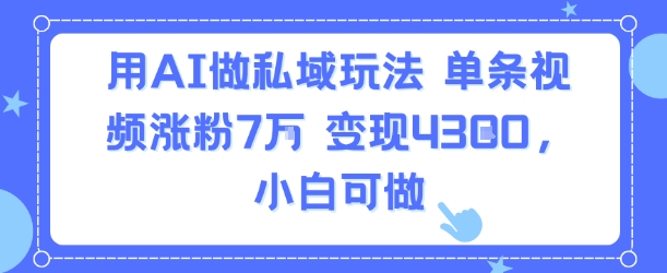 用AI做私域玩法,单条视频涨粉7W变现4.3k,小白可做-二当家网创资源站