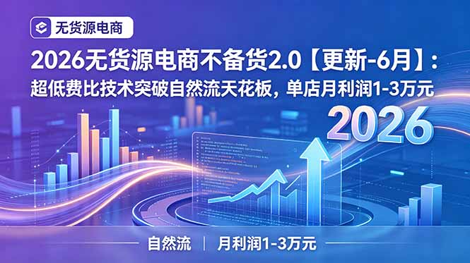 2026无货源电商不备货2.0【更新-6月】：超低费比技术突破自然流天花板，单店月利润1-3万元-二当家网创资源站