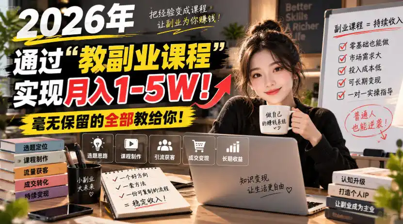2026年通过“教副业课程”实现月入1-5W！毫无保留的全部教给你！【揭秘】-二当家网创资源站