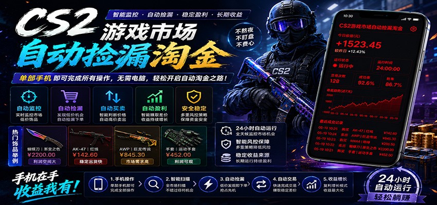 CSGO挂机捡漏项目通过利用游戏饰品交易机制,结合薄凉软件辅助捡漏,实现盈利-二当家网创资源站