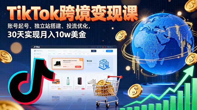 TikTok跨境变现课:账号起号、独立站搭建、投流优化,30天实现月入10w美金-二当家网创资源站