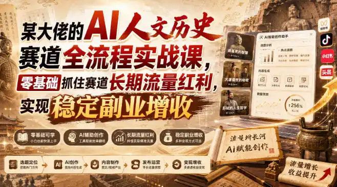 某大佬的AI人文历史赛道全流程实战课，零基础抓住赛道长期流量红利，实现稳定副业增收-二当家网创资源站