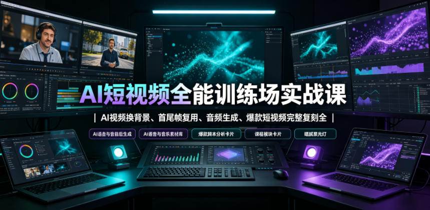 AI短视频全能训练场实战课|AI视频换背景、首尾帧复用、音频生成、爆款短视频完整复刻全套实操教学-二当家网创资源站