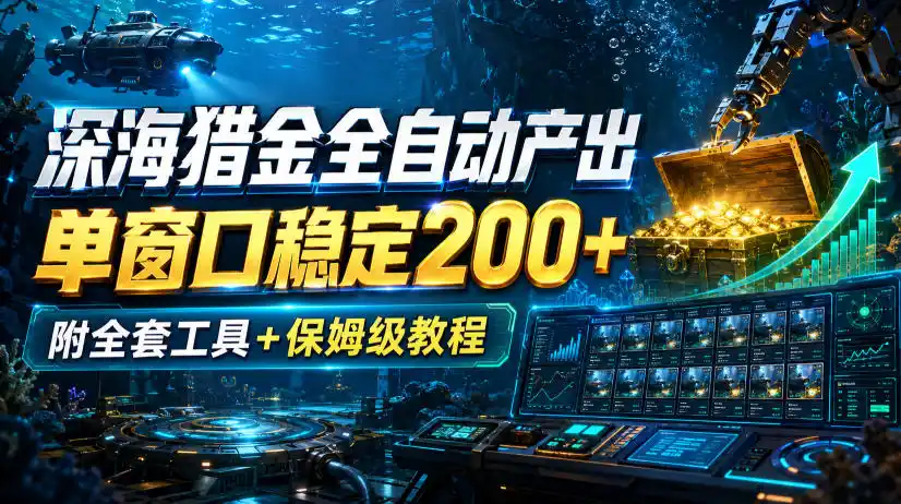 深海猎金全自动产出,单窗口稳定200+,附全套工具+保姆级教程【揭秘】-二当家网创资源站