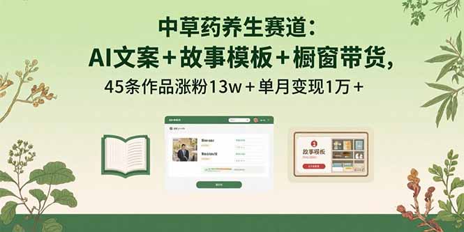 中草药养生赛道：AI文案+故事模板+橱带货，45条作品涨粉13w+单月变现1万+-二当家网创资源站
