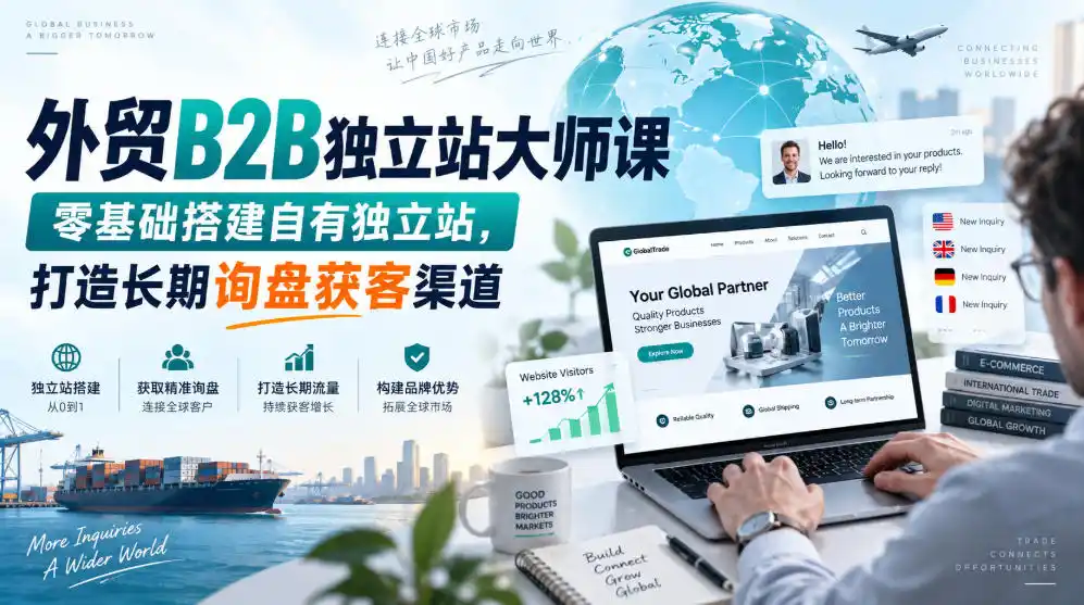 外贸B2B独立站大师课,零基础搭建自有独立站,打造长期询盘获客渠道-二当家网创资源站