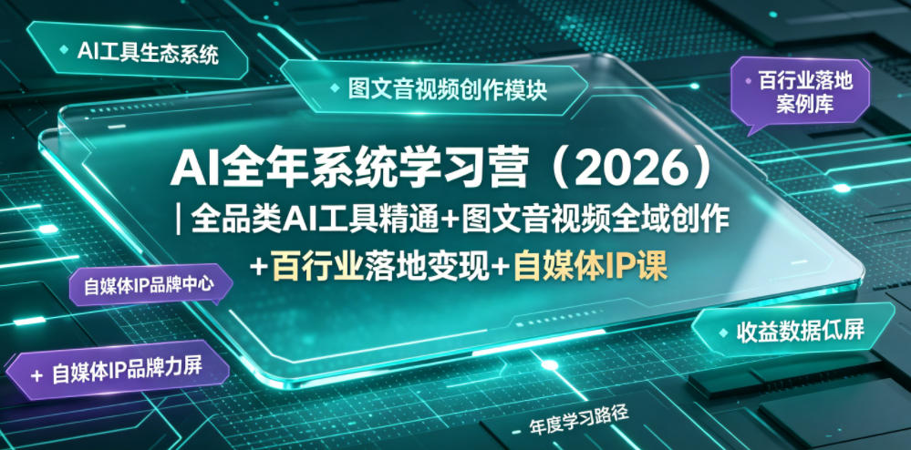 AI全年系统学习营(2026)｜全品类AI工具精通+图文音视频全域创作+百行业落地变现+自媒体IP打造年度进阶大课-二当家网创资源站