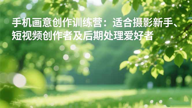 手机摄影之画意创作训练营：适合摄影新手、短视频创作者及后期处理爱好者-二当家网创资源站