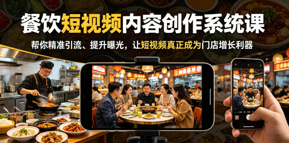 餐饮短视频内容创作系统课,帮你精准引流、提升曝光,让短视频真正成为门店增长利器-二当家网创资源站