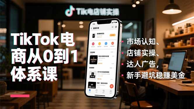 TikTok电商从0到1体系课,市场认知、店铺实操、达人广告,新手避坑稳赚美金-二当家网创资源站