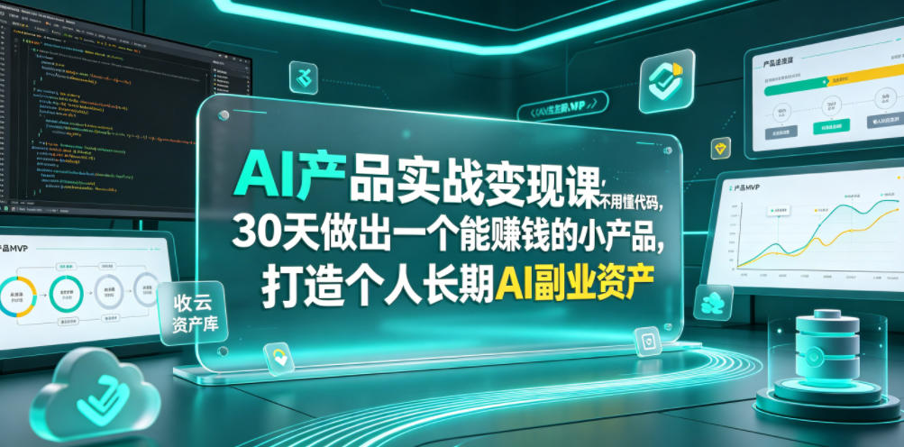 AI产品实战变现课,不用懂代码,30天做出一个能賺钱的小产品,打造个人长期AI副业资产-二当家网创资源站