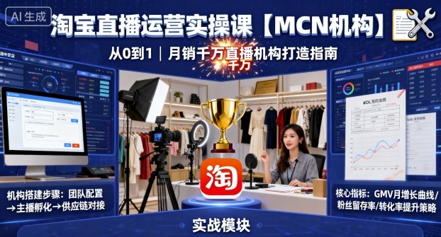 淘宝直播运营实操课【MCN机构】,从0到1做一家月销千W的直播机构-二当家网创资源站