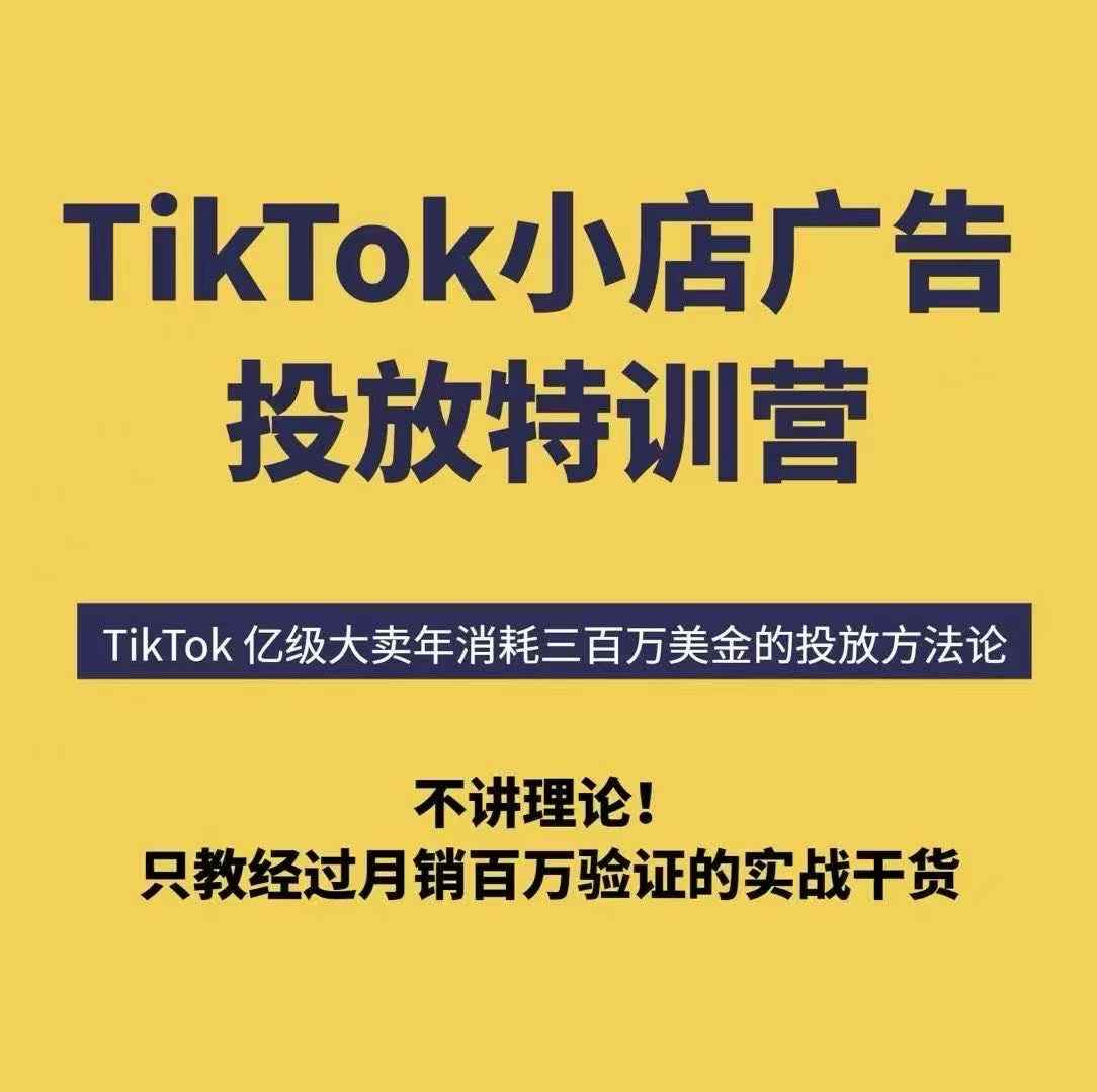 TikTok小店广告投放特训营，6天破局计划专治各种“投不动”，教你经过月销百万验证的实战干货-二当家网创资源站