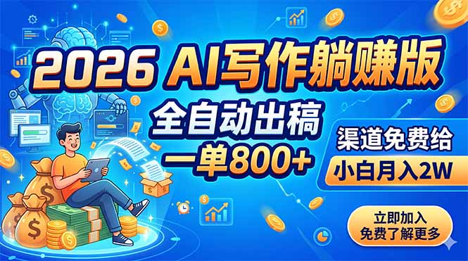 2026 AI写作躺赚版:全自动出稿,一单800+,渠道免费给,小白月入2W-二当家网创资源站