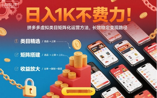 日入1K不费力！拼多多虚拟类目矩阵化运营方法，长效稳定变现路径-二当家网创资源站