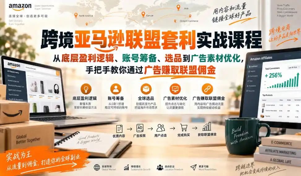 跨境亚马逊联盟套利实战课程,从底层盈利逻辑、账号筹备、选品到广告素材优化,手把手教你通过广告賺取联盟佣金-二当家网创资源站