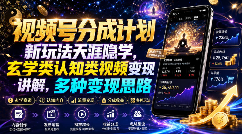 视频号分成计划新玩法天涯隐学，玄学类认知类视频变现讲解，多种变现思路-二当家网创资源站