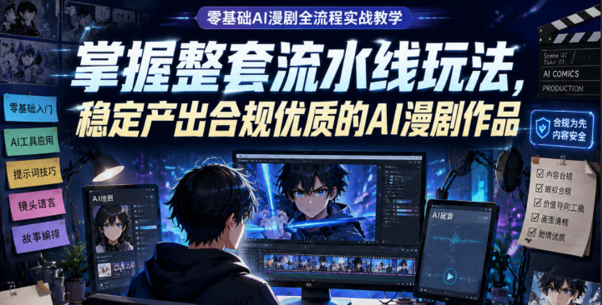 零基础AI漫剧全流程实战教学，掌握整套流水线玩法，稳定产出合规优质的AI漫剧作品-二当家网创资源站