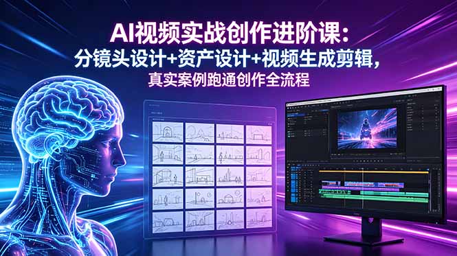 AI视频实战创作进阶课：分镜头设计+资产设计+视频生成剪辑，真实案例跑通创作全流程-二当家网创资源站