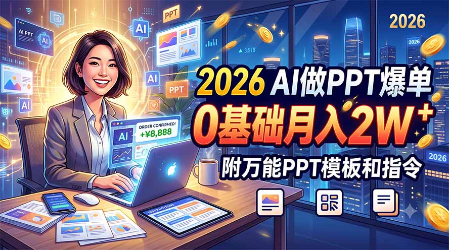 2026 AI做PPT爆单，0基础月入2W，附万能PPT模板和指令-二当家网创资源站