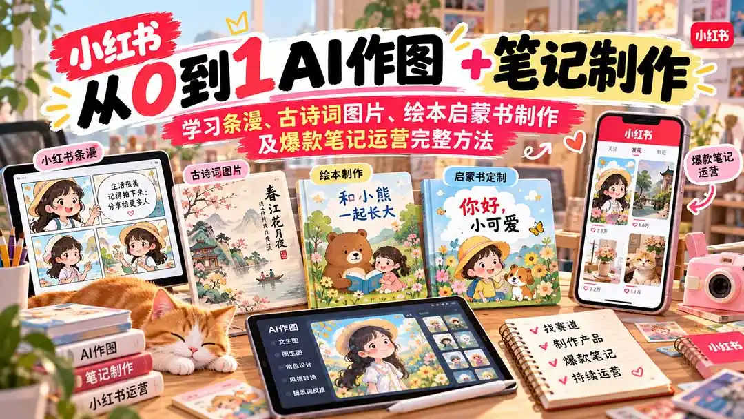2026小红书AI内容创作从0到1:学习条漫、古诗词图片、绘本启蒙书制作及爆款笔记运营完整方法-二当家网创资源站