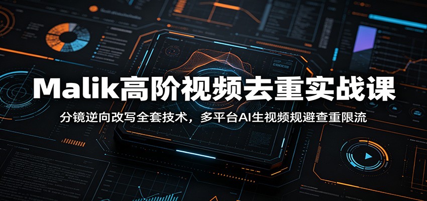 Malik高阶视频去重实战课：分镜逆向改写全套技术，多平台AI生视频规避查重限流-二当家网创资源站