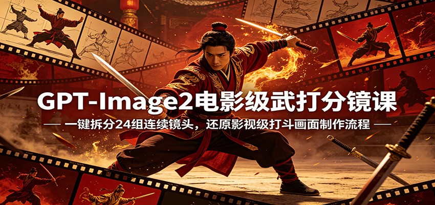 GPT-Image2电影级武打分镜课：一键拆分24组连续镜头，还原影视级打斗画面制作流程-二当家网创资源站