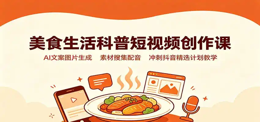 美食生活科普短视频创作课:AI文案图片生成,素材搜集配音,冲刺抖音精选计划教学-二当家网创资源站