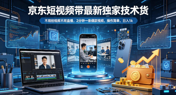 京东短视频带货最新独家技术，不用拍视频不用直播，2分钟一条爆款视频，操作简单，日入1k+【揭秘】-二当家网创资源站